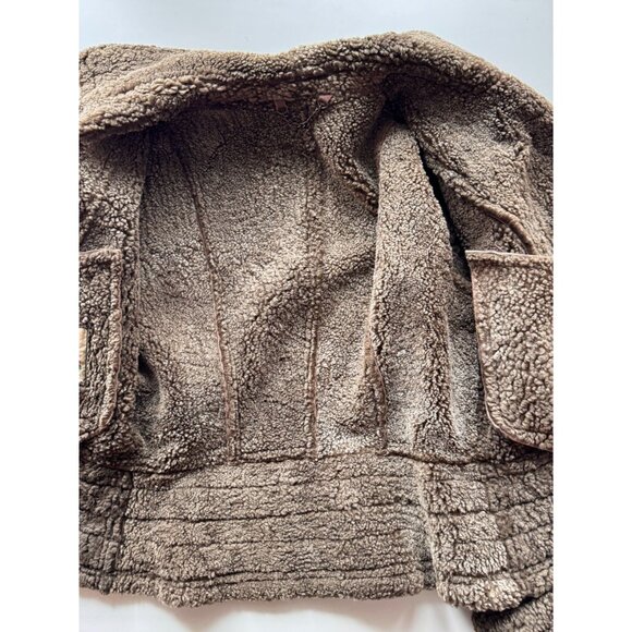 Vintage 90's ALDO Brown Sheepskin Leather Shearling Moto Biker Jacket, Size M - Picture 13 of 16